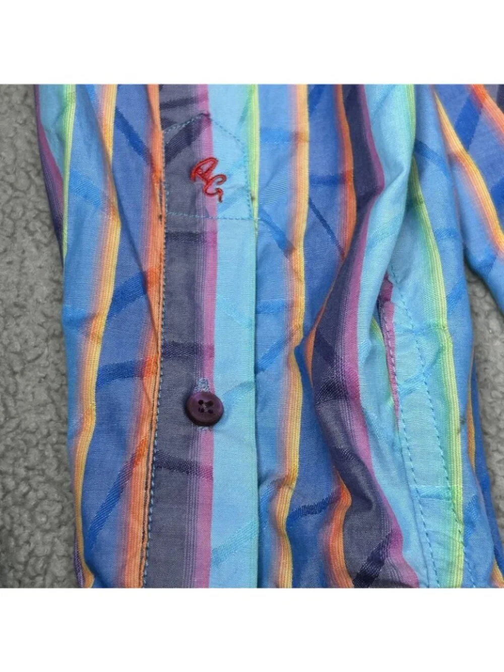 Robert Graham Shirt Mens M Multicolor Stripe Long Sleeve Flip Cuff Embroidered